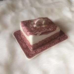 Mason's Vista Pink Ironstone Cheese Keeper & underplate